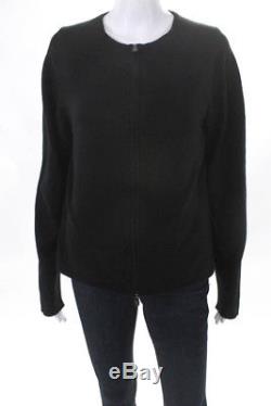Hermes Womens Cardigan Blouse Top Set Size XL Black Cashmere Long Sleeve Zip Up