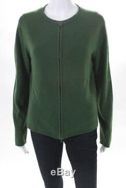 Hermes Womens Cardigan Blouse Top Set Size XL Green Cashmere Long Sleeve Zip Up