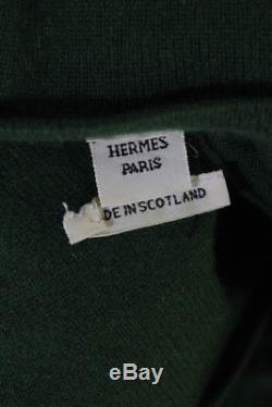 Hermes Womens Cardigan Blouse Top Set Size XL Green Cashmere Long Sleeve Zip Up