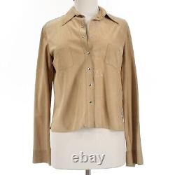 Hettabretz NWD Collared Long Sleeve Top Size 44 US M/L in Beige Leather Suede