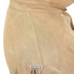 Hettabretz NWD Collared Long Sleeve Top Size 44 US M/L in Beige Leather Suede