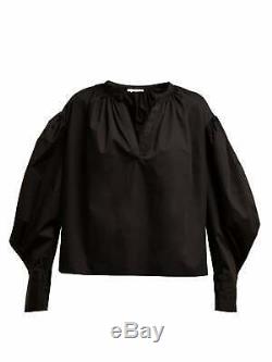 ISABEL MARANT Olto Black Cotton-Poplin V-Neck Crop Puff Long Sleeve Top 38/4