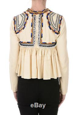 ISABEL MARANT Woman Beige Embroidered Long Sleeves Top Cotton Made in Italy