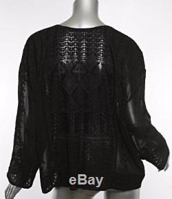 ISABEL MARANT Womens Black Embroidered Long-Sleeve Tribal Top Blouse 6-38 NWOT