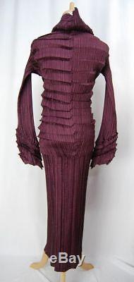 ISSEY MIYAKE Burgundy Pleats High Neck Long Sleeve Top & Skirt 2pc Set 310 9806
