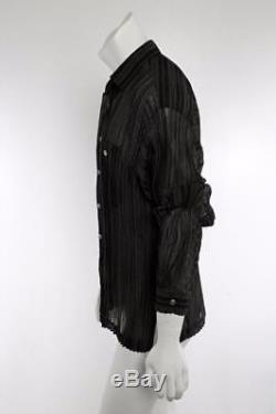 ISSEY MIYAKE MEN Black & Grey Pleated Accordian Striped Long Sleeve Top Blouse S