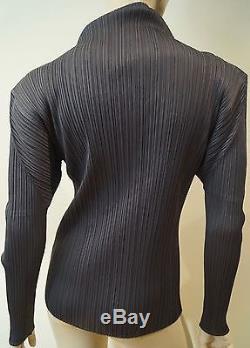 ISSEY MIYAKE PLEATS PLEASE Charcoal Grey High Neck Long Sleeve Blouse Top M