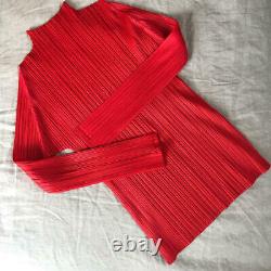 ISSEY MIYAKE PLEATS PLEASE Long Sleeve Shirt Red Ladies Size 3 A2459