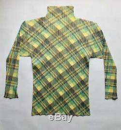 ISSEY MIYAKE PLEATS PLEASE Long Sleeve Top Top T-shirt High Neck Check Yellow