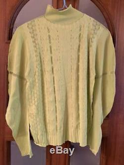 ISSEY MIYAKE PLEATS PREASE + Apoc Long Sleeve Tops Turtle Summer Knit Yellow