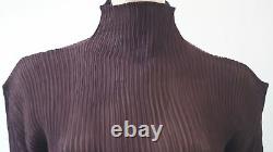 ISSEY MIYAKE Women's Brown High Polo Neck Pleated Blouse Top Sz M/L