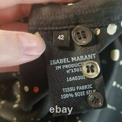 Isabel Marant 42 Silk Long Sleeve Black Cosmic Dot Stripe Button Down Tunic Top