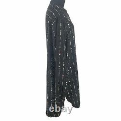 Isabel Marant 42 Silk Long Sleeve Black Cosmic Dot Stripe Button Down Tunic Top