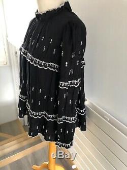 Isabel Marant Etoile Ladies Black & White Embroidery long sleeves Top Size 40