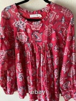 Isabel Marant Etoile SZ 36/4/M/L Red JONG Top Tunic Silk & Cotton Long Sleeve