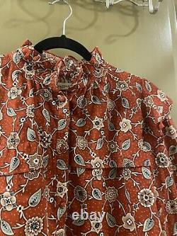 Isabel marant etoile ruffle linen red orange floral blouse top sz 40 (item 11.7)