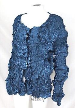 Issey Miyake Crinkled Top Blouse Sz M L Blue Metallic Art to Wear