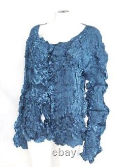Issey Miyake Crinkled Top Blouse Sz M L Blue Metallic Art to Wear