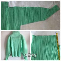 Issey Miyake Pleats Please Long Sleeve High-necked Dress Top Light Green Size 3