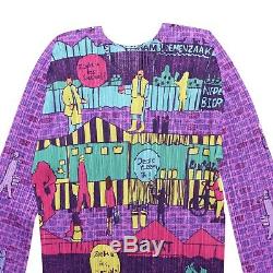 Issey Miyake Pleats Please Top Purple Multicolor Full Print Long Sleeved Size L