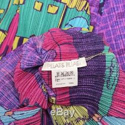 Issey Miyake Pleats Please Top Purple Multicolor Full Print Long Sleeved Size L