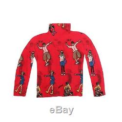 Issey Miyake Top Red Multicolor Me Cartoon Print Long Sleeved Size S
