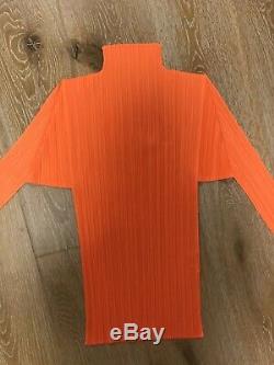 Issey miyake pleats please bright neon orange turtleneck long sleeve top