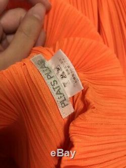 Issey miyake pleats please bright neon orange turtleneck long sleeve top