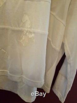 Ivan Grundahl White Cotton + Net Artsy Abstract Painted Long-sleeve Top L $289
