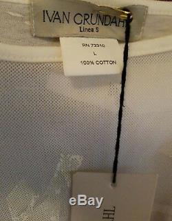 Ivan Grundahl White Cotton Painted Long-sleeve Top L $289 Ooak Art To Wear