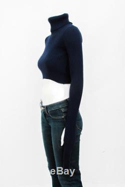 JACQUEMUS Navy Blue Cropped Ribbed Long Sleeved Turtleneck Sweater Top 34/2