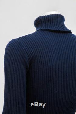 JACQUEMUS Navy Blue Cropped Ribbed Long Sleeved Turtleneck Sweater Top 34/2