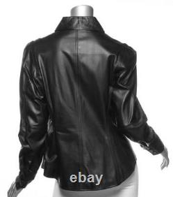 JASON WU Womens Black Leather Snap-Up Long Sleeve Shirt Blouse Top US 10