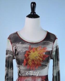 JEAN PAUL GAULTIER $795 MAILLE FEMME Gray Red Gold Long Sleeve Appliqué Top L
