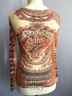 JEAN PAUL GAULTIER Tribal Tattoo Print Mesh TOP UNISEX M Vintage Soleil