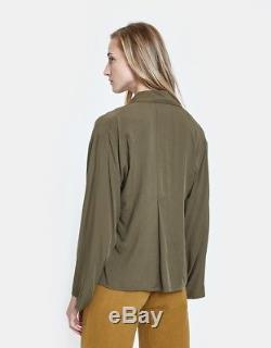 JESSE KAMM NWT Newton Olive Military Green V Neck Button Up Long Sleeve Top XS