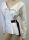 Jil Sander Navy White Cotton V Neck Belted Long Sleeve Blouse Shirt Top 38 Bnwt