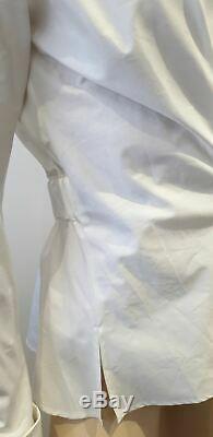 JIL SANDER NAVY White Cotton V Neck Belted Long Sleeve Blouse Shirt Top 38 BNWT
