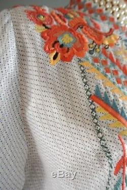 JOHNNY WAS Biya S Floral Embroidered Button Down Silk Top Long Sleeve NWT