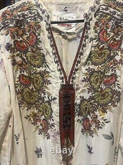 JOHNNY WAS EMBROIDERED Sheer Blouse Beige Long Sleeve Top TUNIC SIZE XL