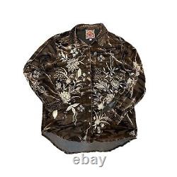 JOHNNY WAS Maree Velvet Embroidered Oversized Long Sleeve Shirt Brown Camo Top M