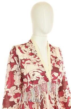 JOHNNY WAS Women's Floral Printed Silk Top Blouse Lace Long Sleeve V-neck XS