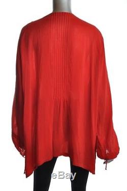 JOHNNY WAS Womens Sz 3X Plus Tunic Top Embroidered Floral Red Long Sleeve