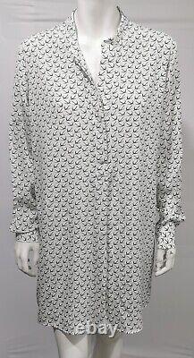 JOSEPH black white print 100% silk long sleeve button neck tunic top size 16