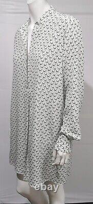 JOSEPH black white print 100% silk long sleeve button neck tunic top size 16