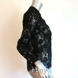 J. Crew Button Up Lace Top Black Size 2 Long Sleeve Blouse NEW