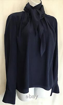 Jason Wu Collection Top Navy Blouse Wraparound Neck Tie Long Sleeve Silk Size 4