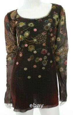 Jean Paul Gaultier Fuzzi Women's 18 Floral Mesh Top Long Sleeve Sequin Artsy EUC