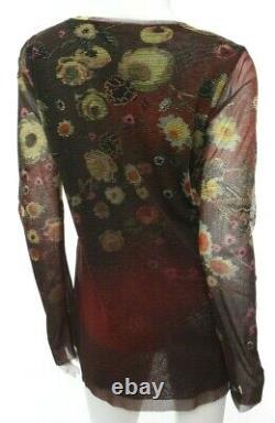 Jean Paul Gaultier Fuzzi Women's 18 Floral Mesh Top Long Sleeve Sequin Artsy EUC