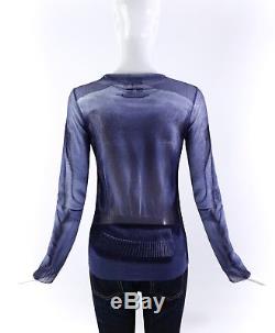 Jean Paul Gaultier Maille Femme Blue Open Cardigan Print Mesh Long Sleeve Top M